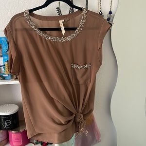 Brown sheer top with silver embellishments